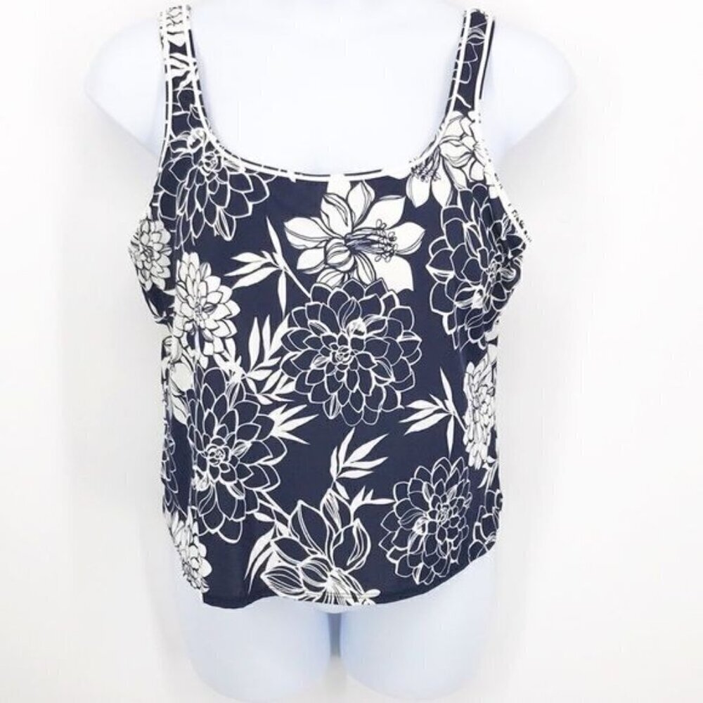 Tropical Escape Cream & Blue Floral Tankini Top size 22W